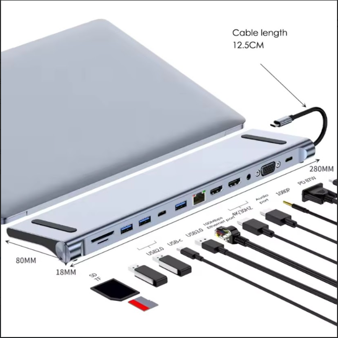 Hub Adaptador Usb Tipo C 12 En 1