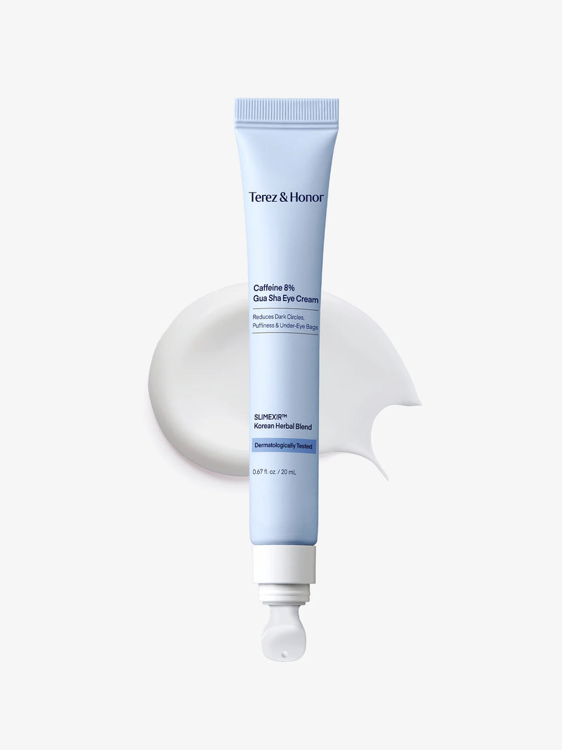 Crema de Ojos con Cafeína 8% + Gua Sha Terez & Honor – Reduce Ojeras, Bolsas y Líneas Finas